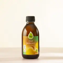 Butelka octu jabłkowego Olini. Naturalny produkt, który może pomóc na zatoki.